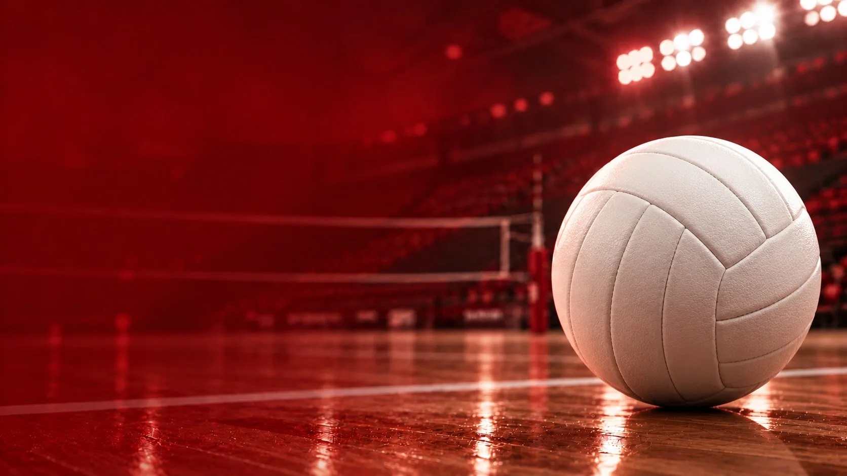 A volleyball on a gym floor
